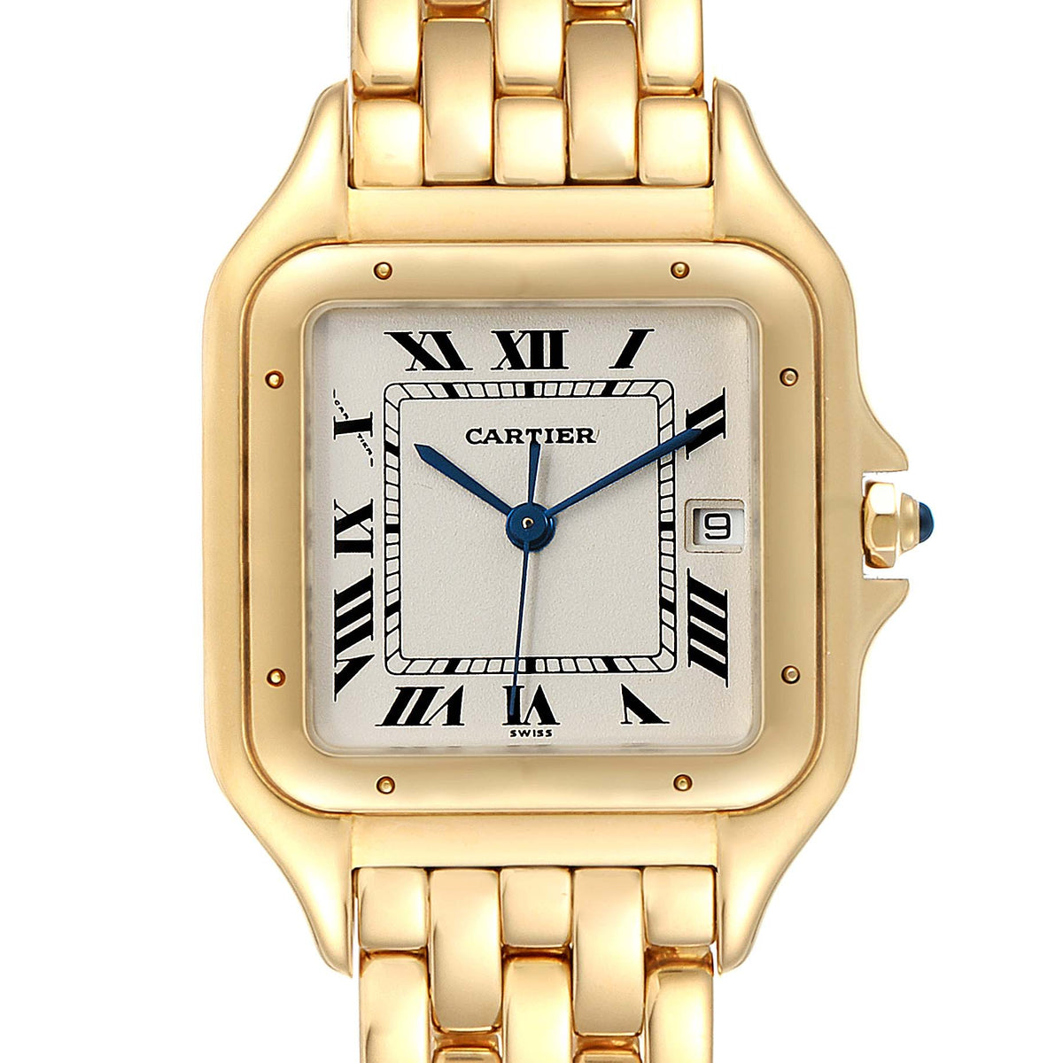 Cartier Panthere 106000M W25014B9 18K Yellow Gold Quartz Date Roman Watch 28mm