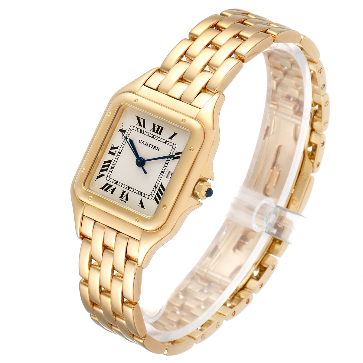 Cartier Panthere 106000M W25014B9 18K Yellow Gold Quartz Date Roman Watch 28mm