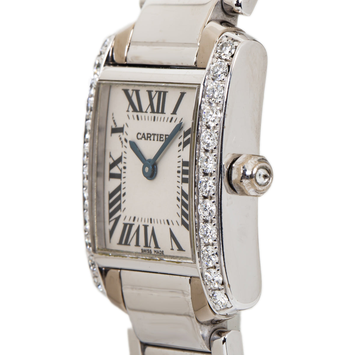 Cartier Tank Francaise 2403 WE100253 18K White Gold Factory Diamonds Watch 20mm