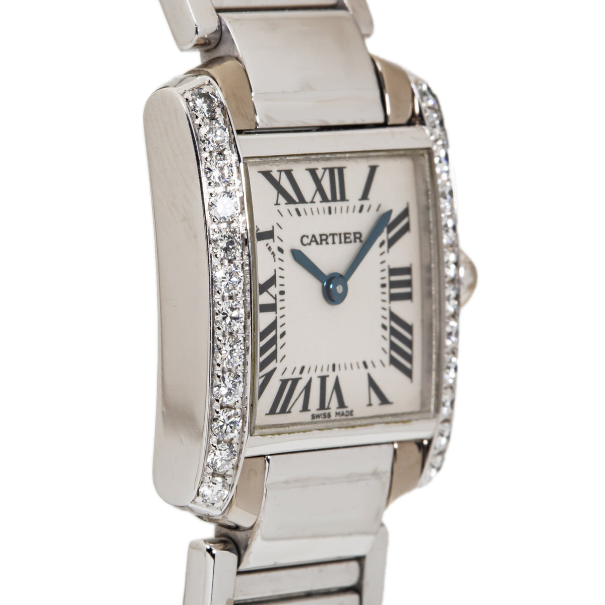Cartier Tank Francaise 2403 WE100253 18K White Gold Factory Diamonds Watch 20mm