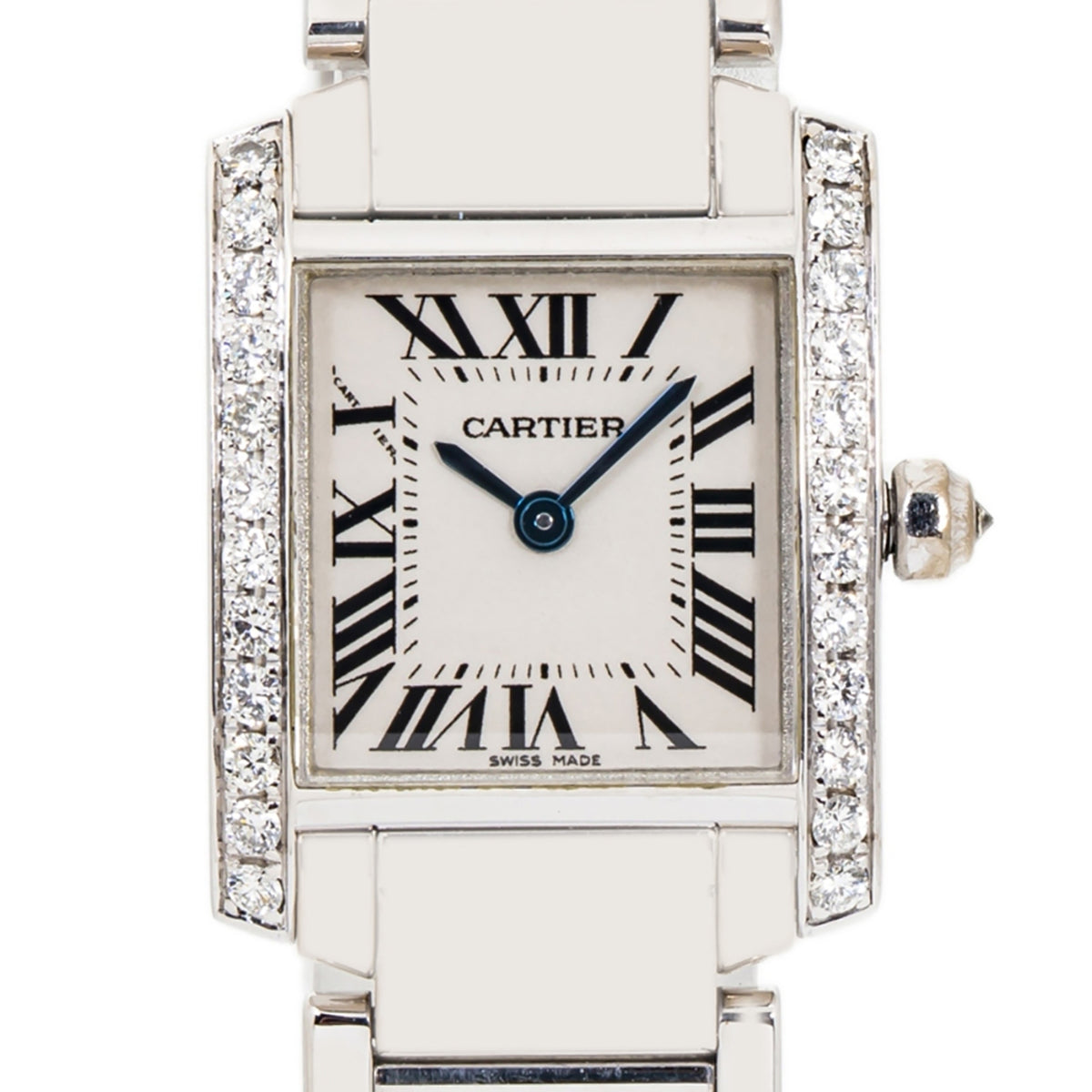 Cartier Tank Francaise 2403 WE100253 18K White Gold Factory Diamonds Watch 20mm