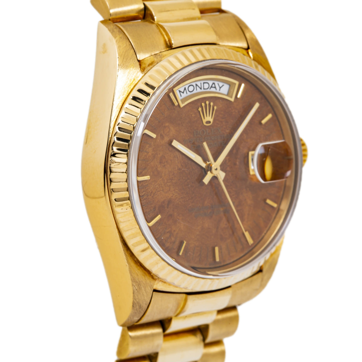 Rolex President Day-Date 18038 18K Yellow Gold Wood Dial Automatic Watch 36mm