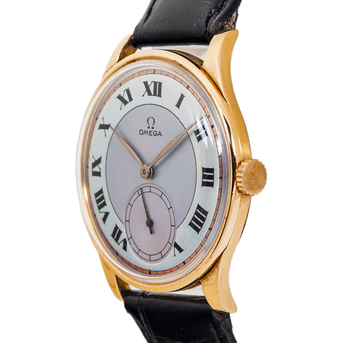 Omega Vintage 18k Rose Gold Manual Winding Grey Dial Unisex 37mm Watch