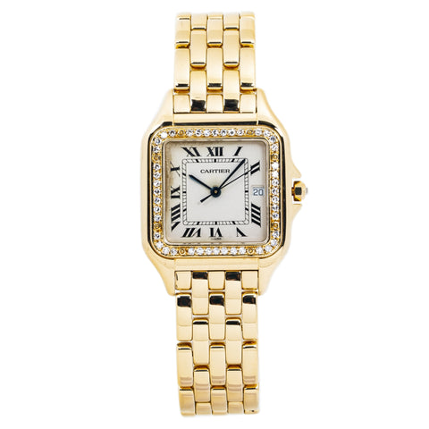 Cartier Panthere 127000M 18K Yellow Factory Diamonds Quartz Unisex Watch 27mm