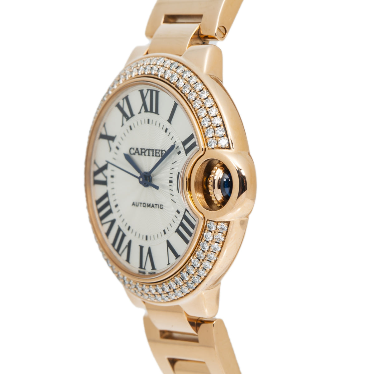 Cartier Ballon Bleu WJBB0066 3682 18K Rose Gold Factory Diamond Bezel Watch 33mm