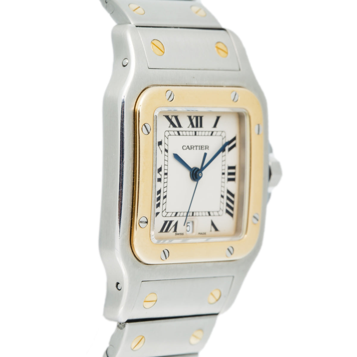 Cartier Santos 187901 MINT Gold 18k Two Tone Roman Date Quartz Watch 29mm