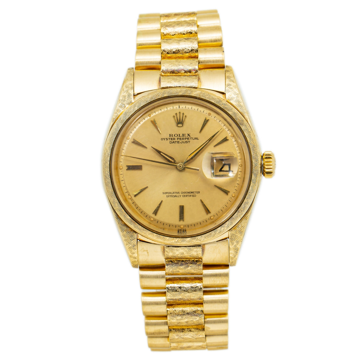Rolex Datejust 1602 1960's Rare Florentine 18k Yellow Gold President Watch 36mm