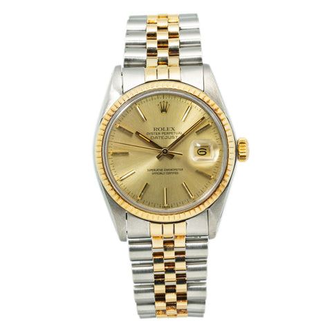 Rolex Datejust 16013 18k Two Tone Gold Jubilee Champagne Dial Men's Watch 34mm
