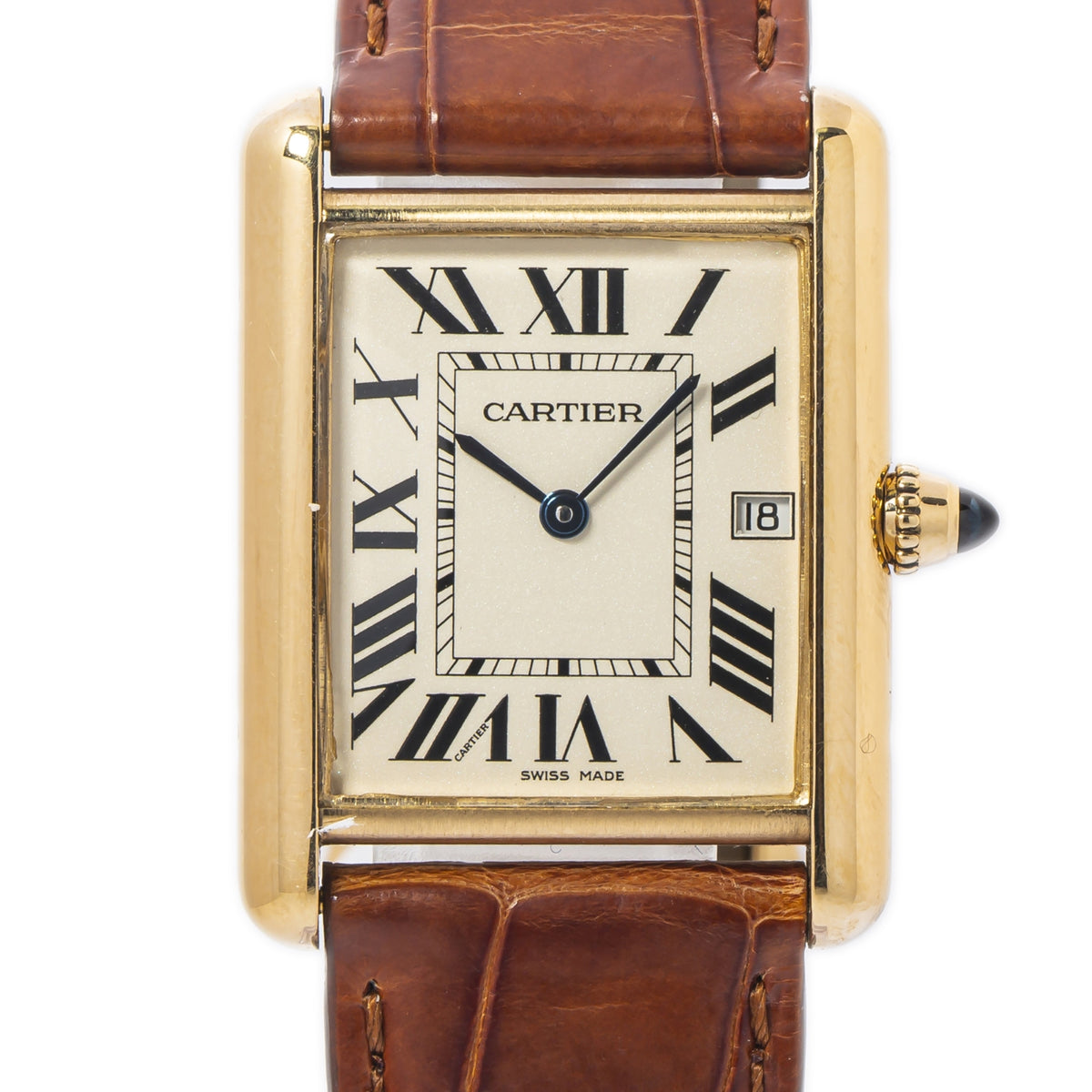 Cartier Tank Louis 2441 W1529756 18k Y Gold Roman Date Dial Quartz Watch 26x34mm