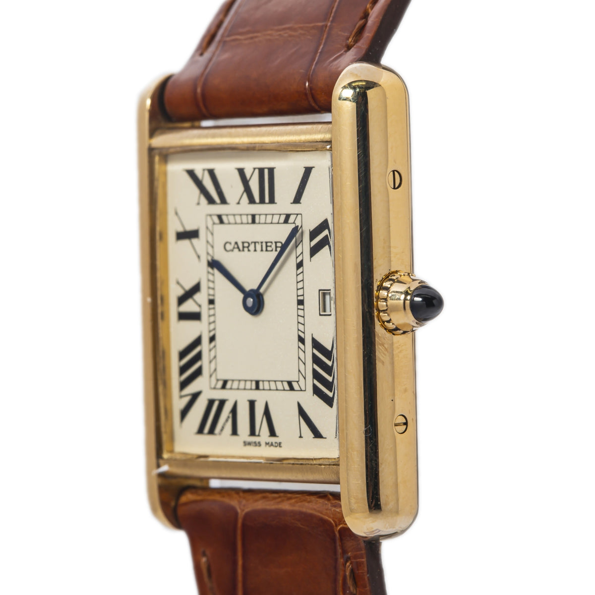 Cartier Tank Louis 2441 W1529756 18k Y Gold Roman Date Dial Quartz Watch 26x34mm