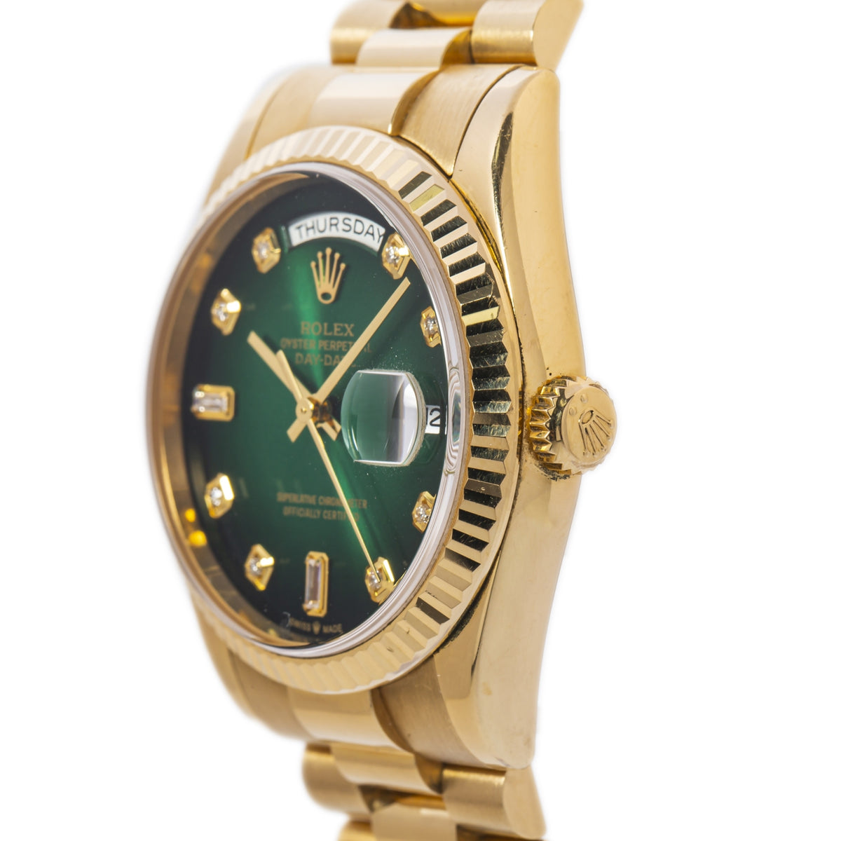 Rolex Day-Date 118238 18k Gold President NEW Green Ombre Diamond Dial Watch 36mm