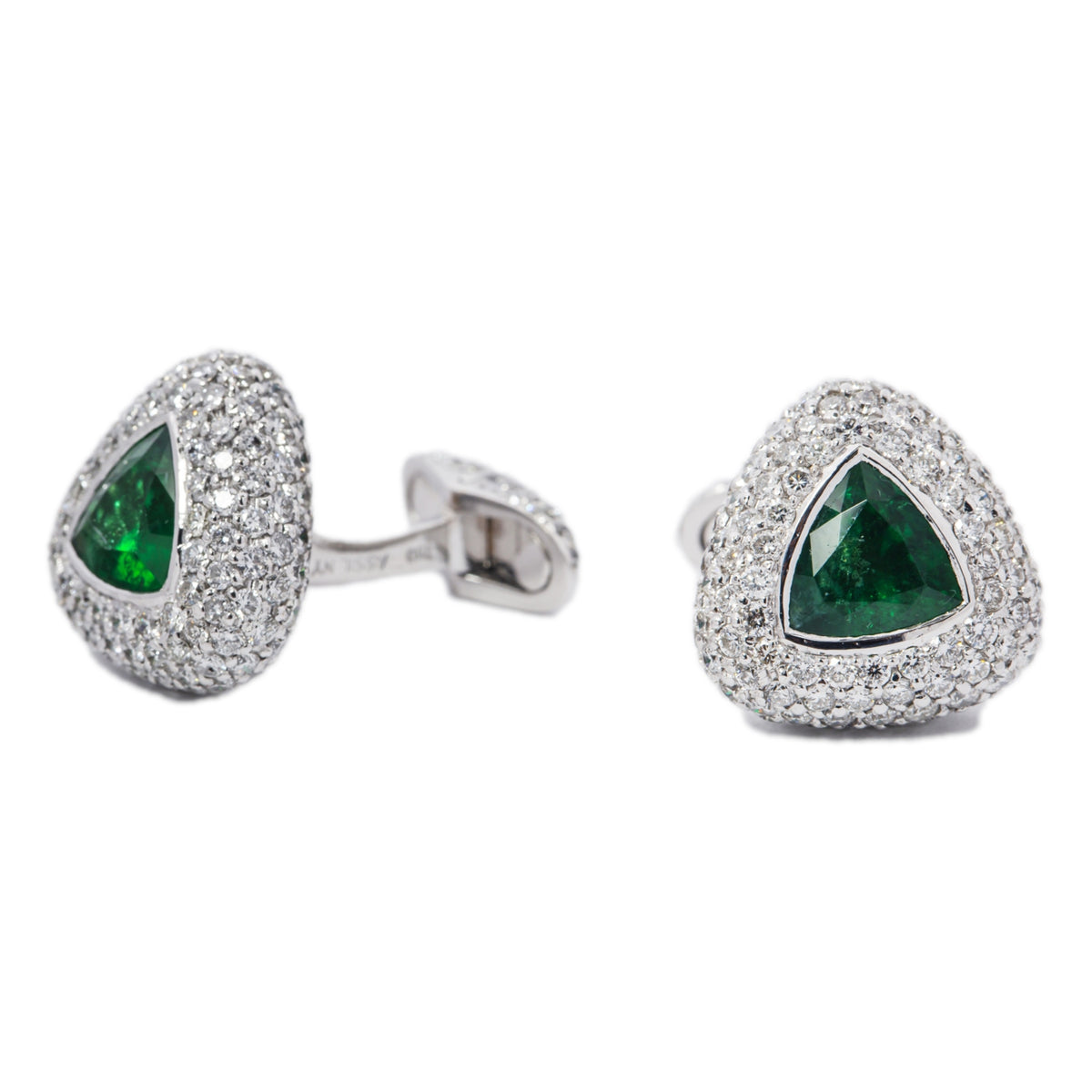 Cufflinks 7 Carat Natural Diamond 3.50ct Emerald Gold Pave Setting 16.1grams