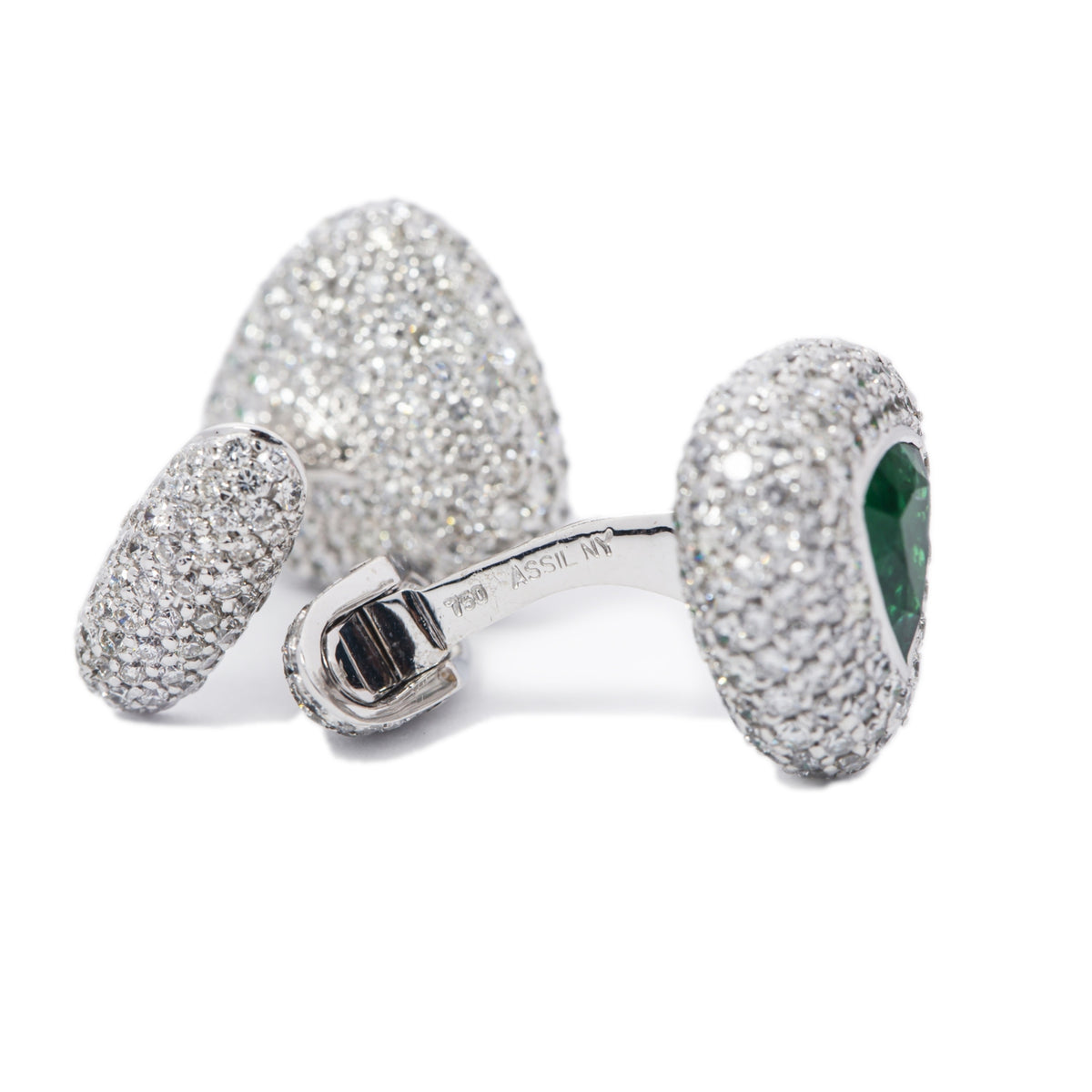 Cufflinks 7 Carat Natural Diamond 3.50ct Emerald Gold Pave Setting 16.1grams