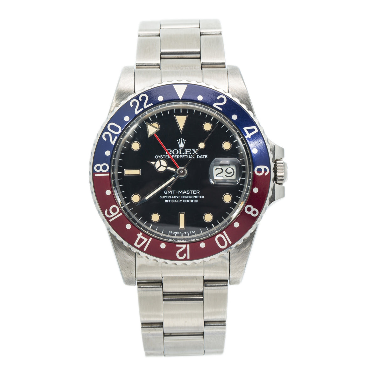 Rolex GMT Master 16750 Pepsi Unpolished MINT 1984 Patina Spider Dial Watch 40mm