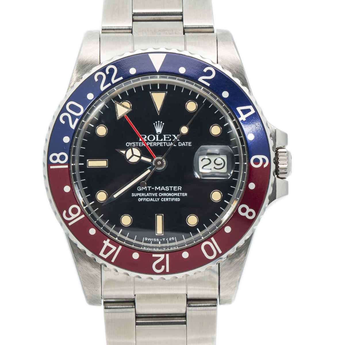 Rolex GMT Master 16750 Pepsi Unpolished MINT 1984 Patina Spider Dial Watch 40mm