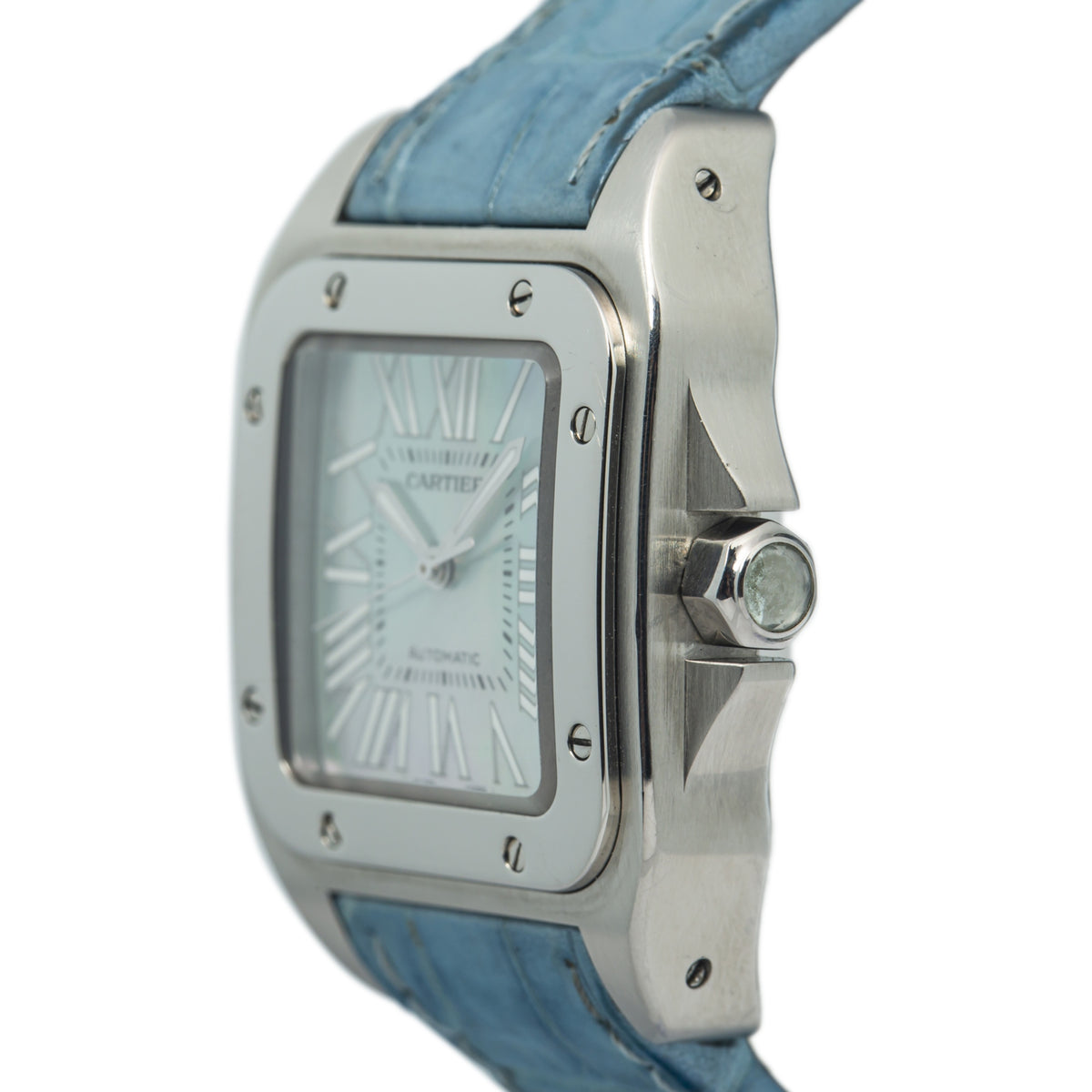 Cartier Santos 100 2878 W20132X8 Blue Mother of Pearl RARE Automatic Watch 33mm