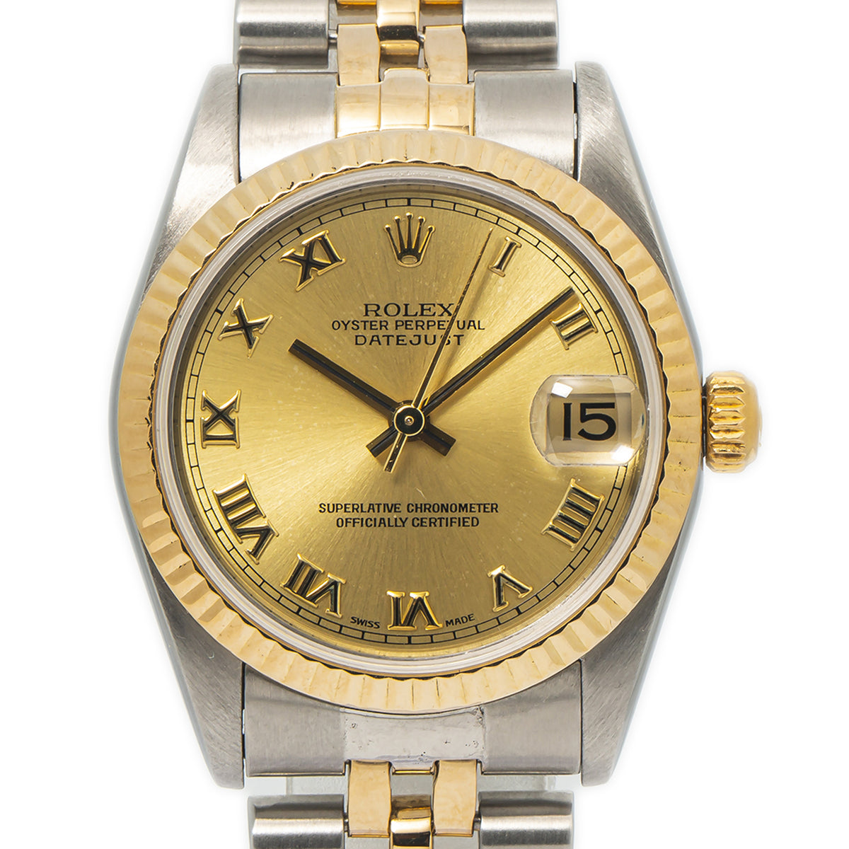 Rolex Datejust 78273 18k Yellow Gold Two Tone Roman Champagne Dial Watch 31mm