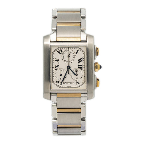 Cartier Tank Francaise 2303 W51004Q4 18k Yellow Gold Chrono Quartz Watch 28x37mm