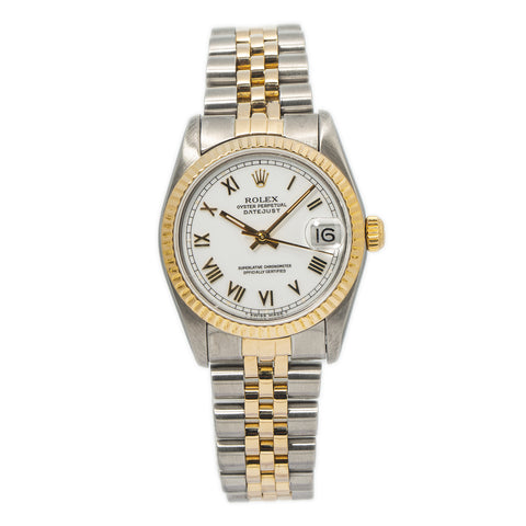 Rolex Datejust 68273 18k Yellow Gold TwoTone Jubilee Roman White Dial Watch 31mm