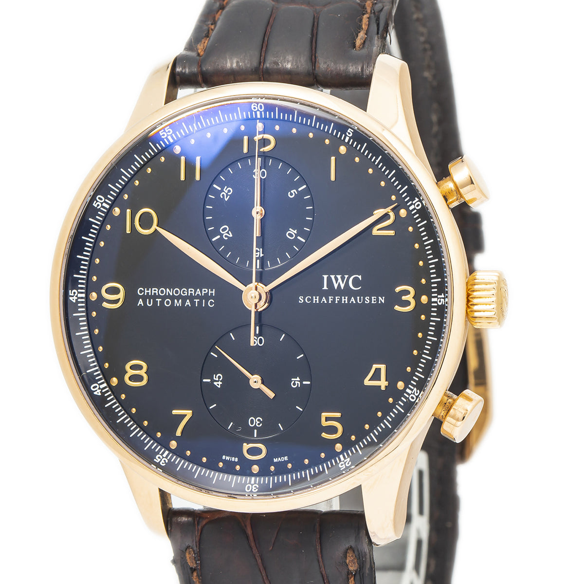 IWC Portuguese Chronograph IW371415 18k Rose Gold Automatic Watch 41mm 2009 Card