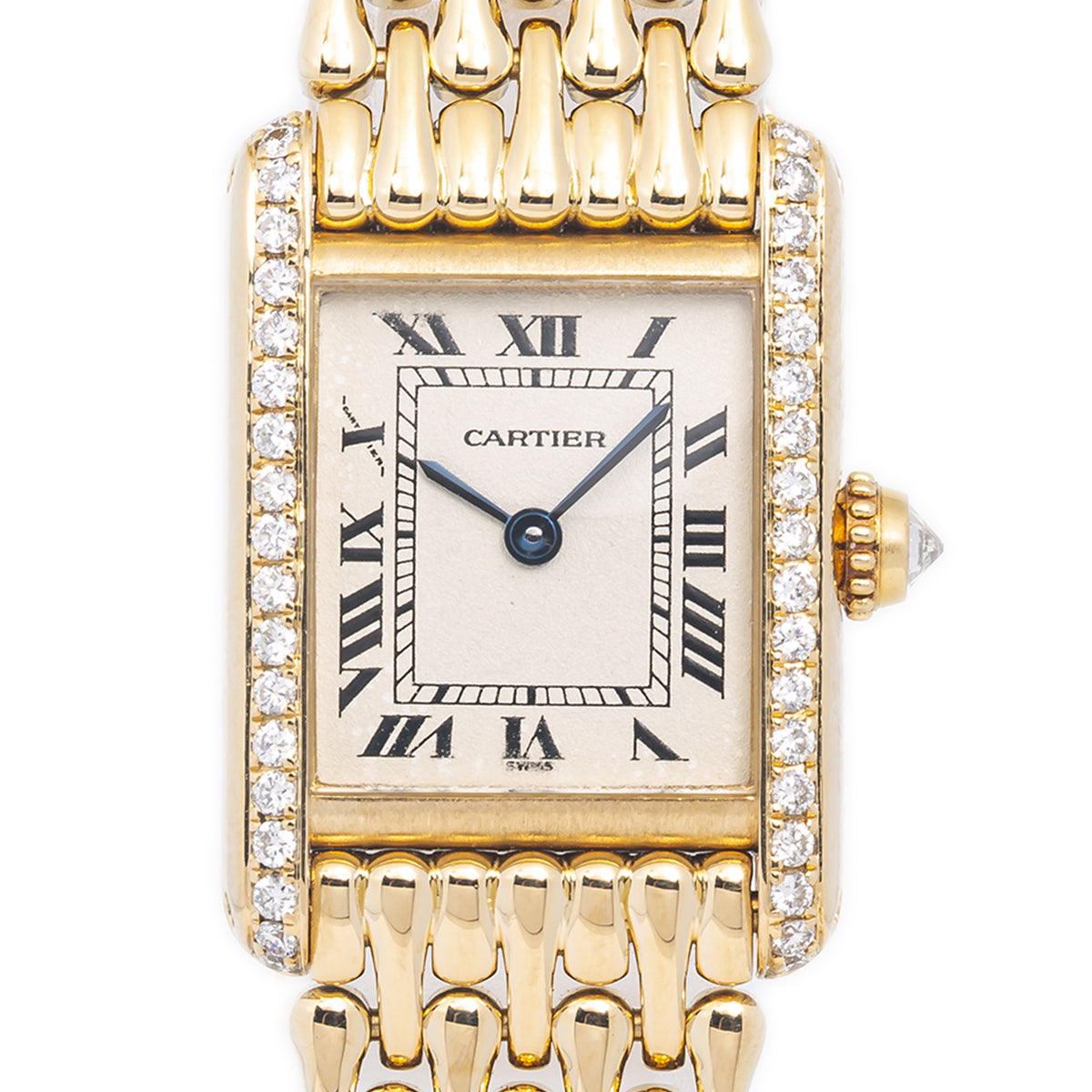 Cartier Tank Louis 1141 18k Yellow Gold Factory Diamonds Quartz Ladie Watch 18mm