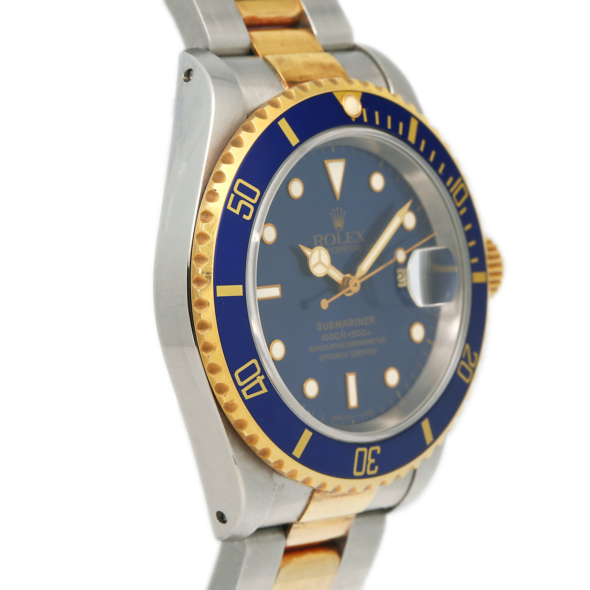 Rolex Submariner 16613 18k Yellow Gold 2 Tone Blue Dial Watch 40mm Box&OpenPaper