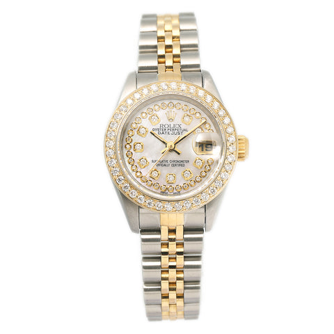 Rolex DateJust 69173 18k Yellow Jubilee Diamond MOP & Bezel Ladies Watch 26mm