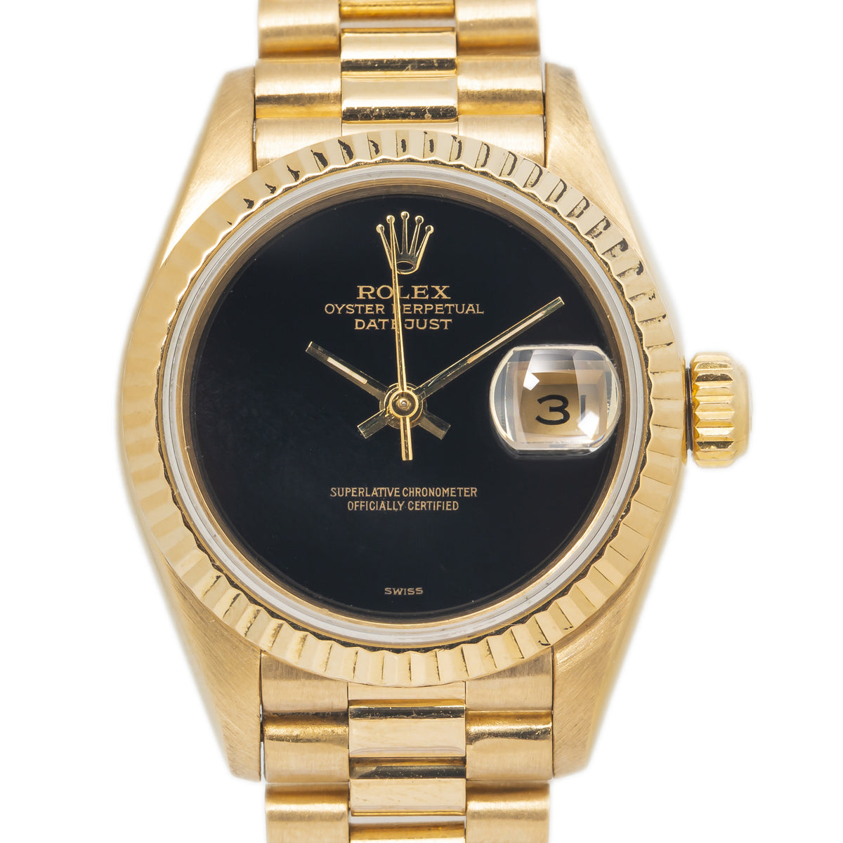 Rolex Datejust 69178 18k Yellow President Factory Onyx Dial Ladies' Watch 26mm