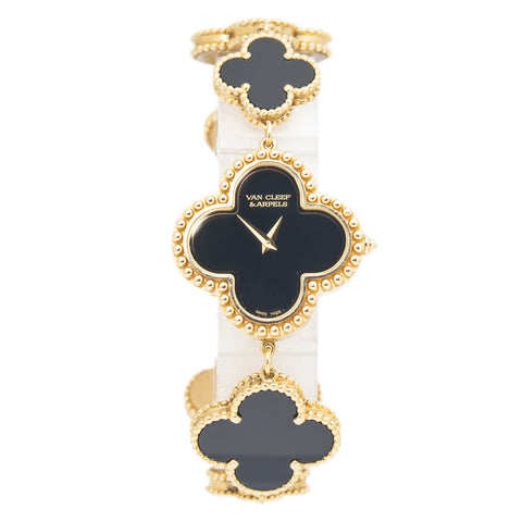 Van Cleef & Arpels Alhambra 136674 18k Yellow Gold Onyx Dial Ladie's Watch 26mm