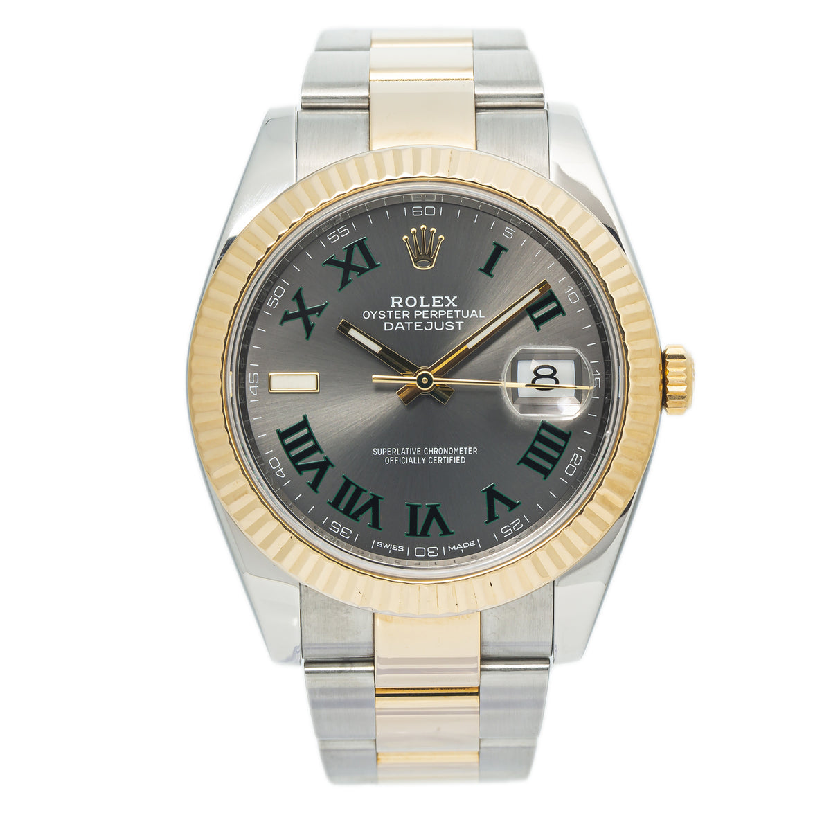 Rolex Datejust 126333 18k Yellow Gold Oyster Wimbledon Dial Watch 41mm 2018 Card