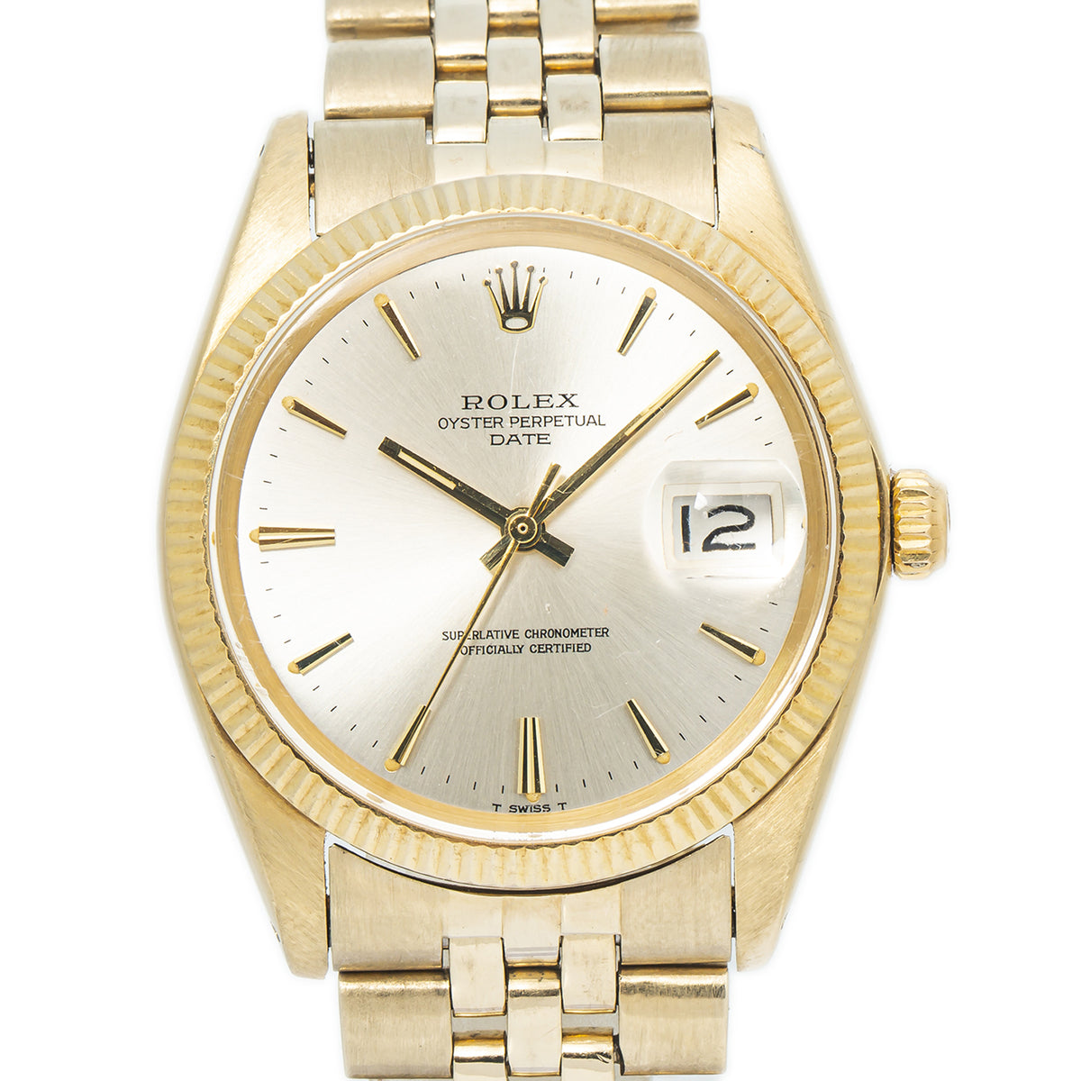 Rolex Date 1503 14k Yellow Gold Jubilee Silver Dial 1.4Million Serial Watch 34mm