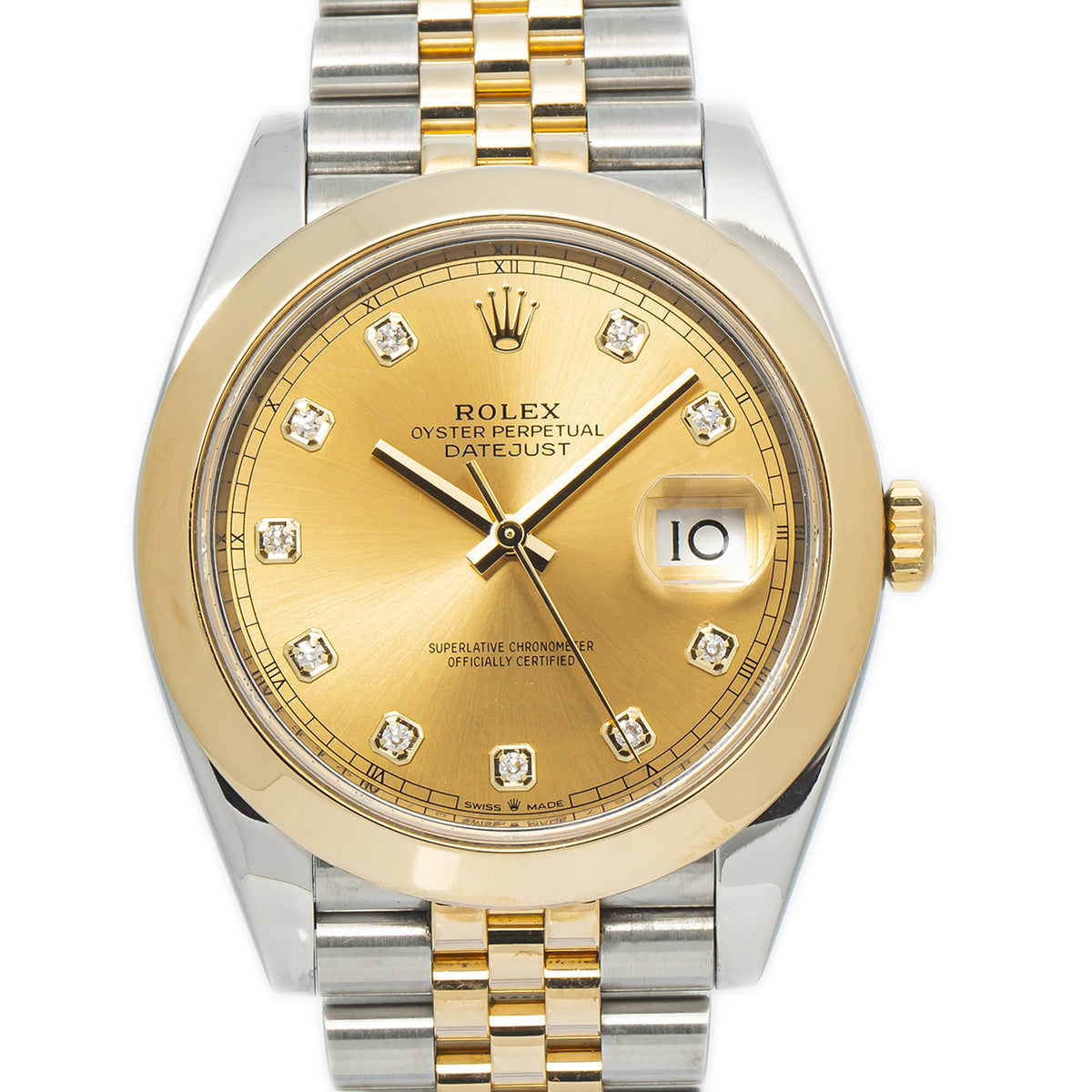 Rolex DateJust 126303 18k Yellow Gold Jubilee Champagne Diamond Dial Watch 41mm