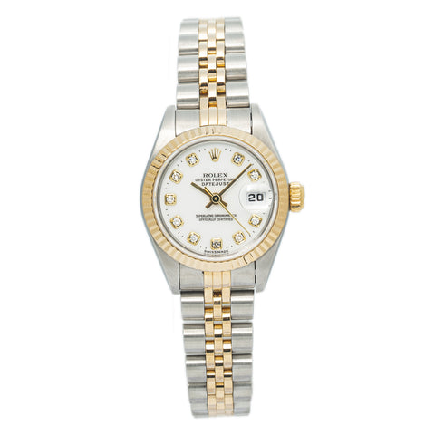 Rolex Datejust 69173 Yellow Gold Jubilee White Factory Diamonds Dial Watch 26mm