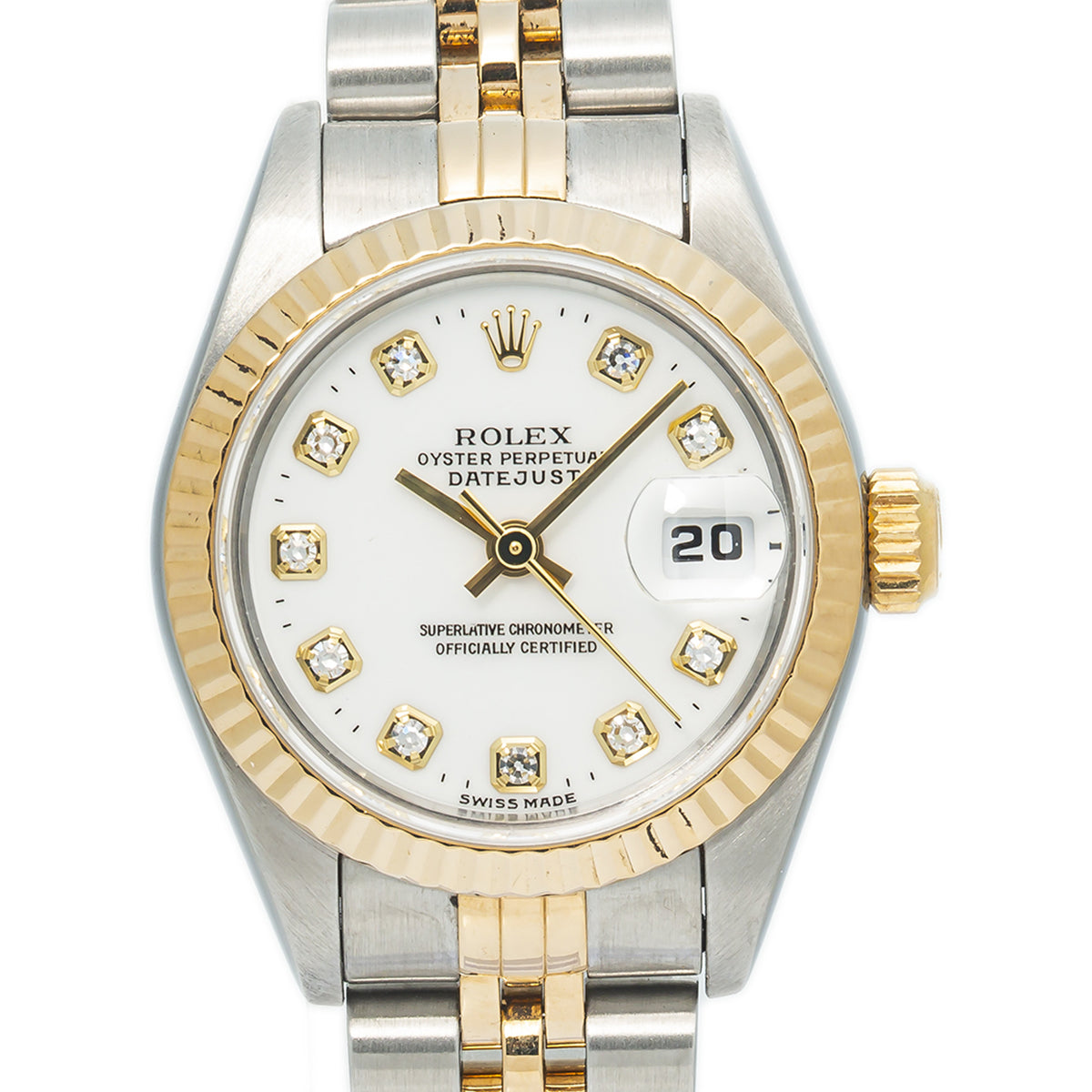 Rolex Datejust 69173 Yellow Gold Jubilee White Factory Diamonds Dial Watch 26mm