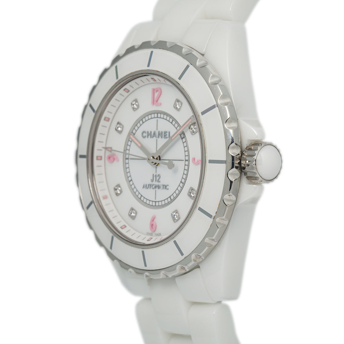Chanel J12 H4864 Limited Edition White Ceramic Pink Light Automatic Watch 38mm