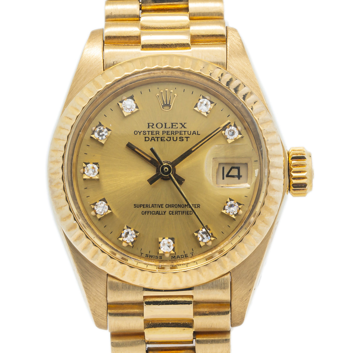 Rolex Datejust 6917 18k Yellow President Champagne Factory Diamonds Watch 26mm