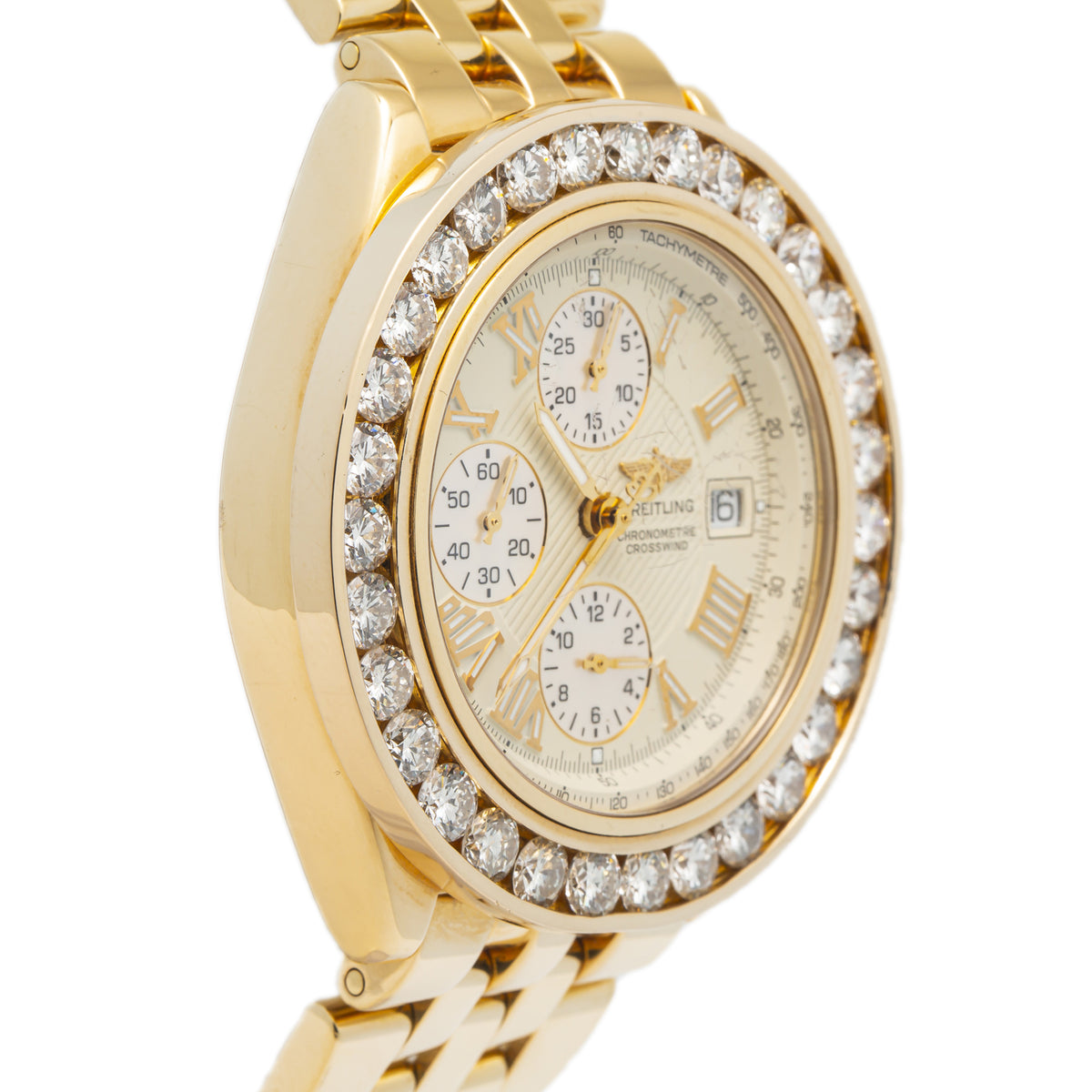 Breitling Crosswind K13355 5c7.6t Diamond Bezel 18k Yellow Cream Dial Watch 46mm
