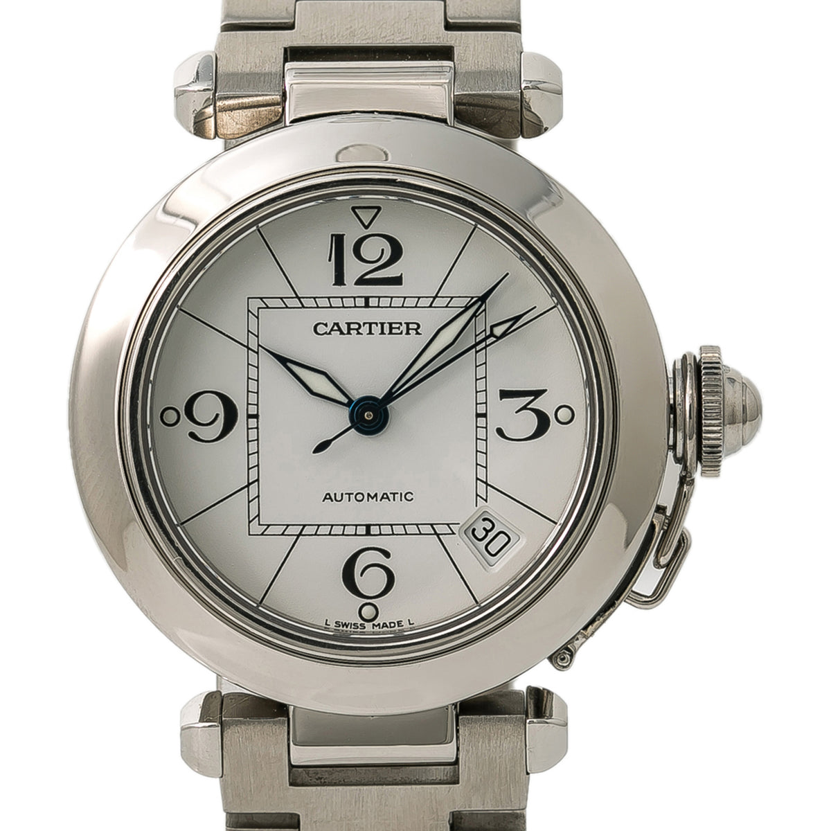 Cartier Pasha W31074M7 2324 Stainless Steel White Dial Date Automatic Watch 35mm