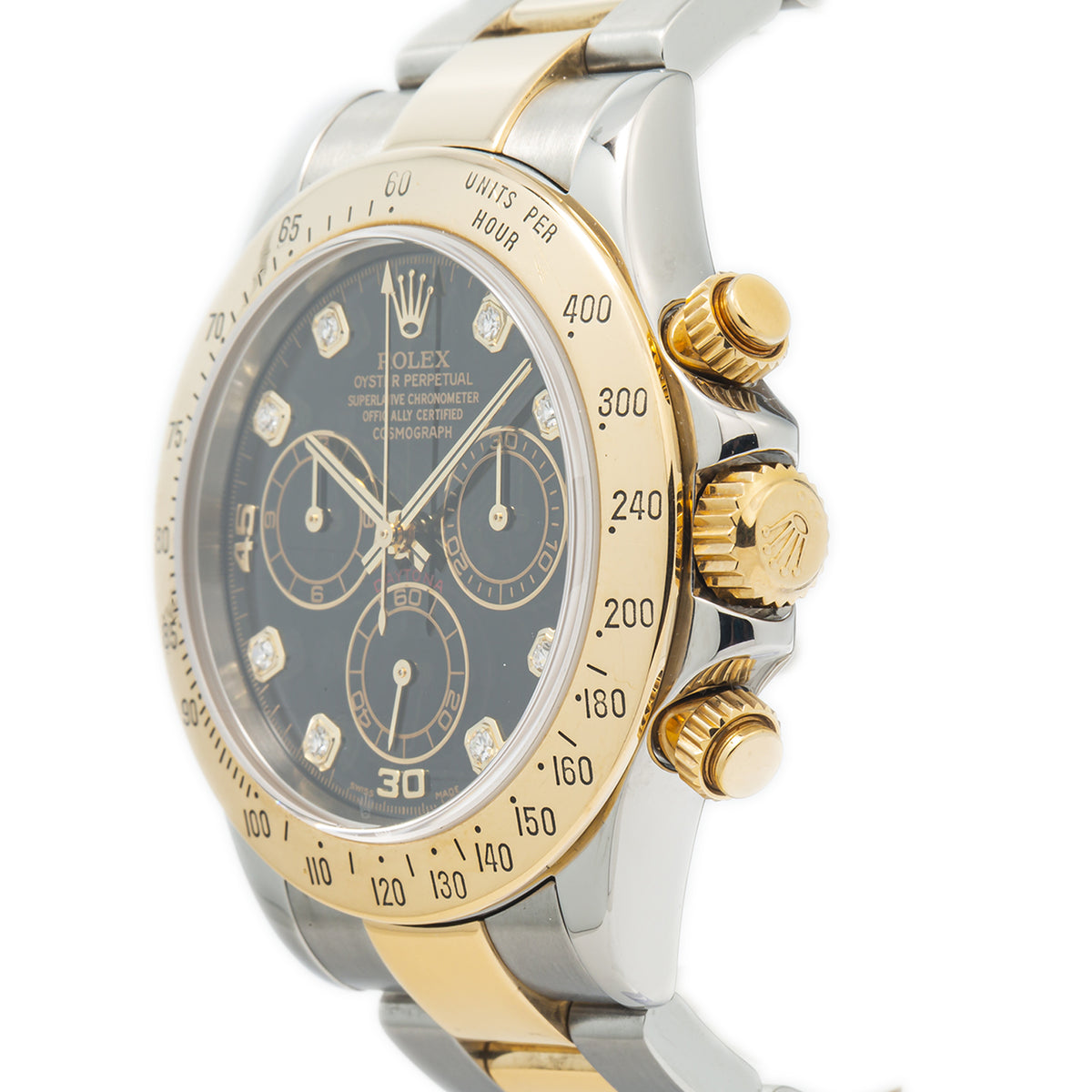 Rolex Daytona 116523G 18k Gold Steel Black Factory Diamond Dial Men's Watch 40mm