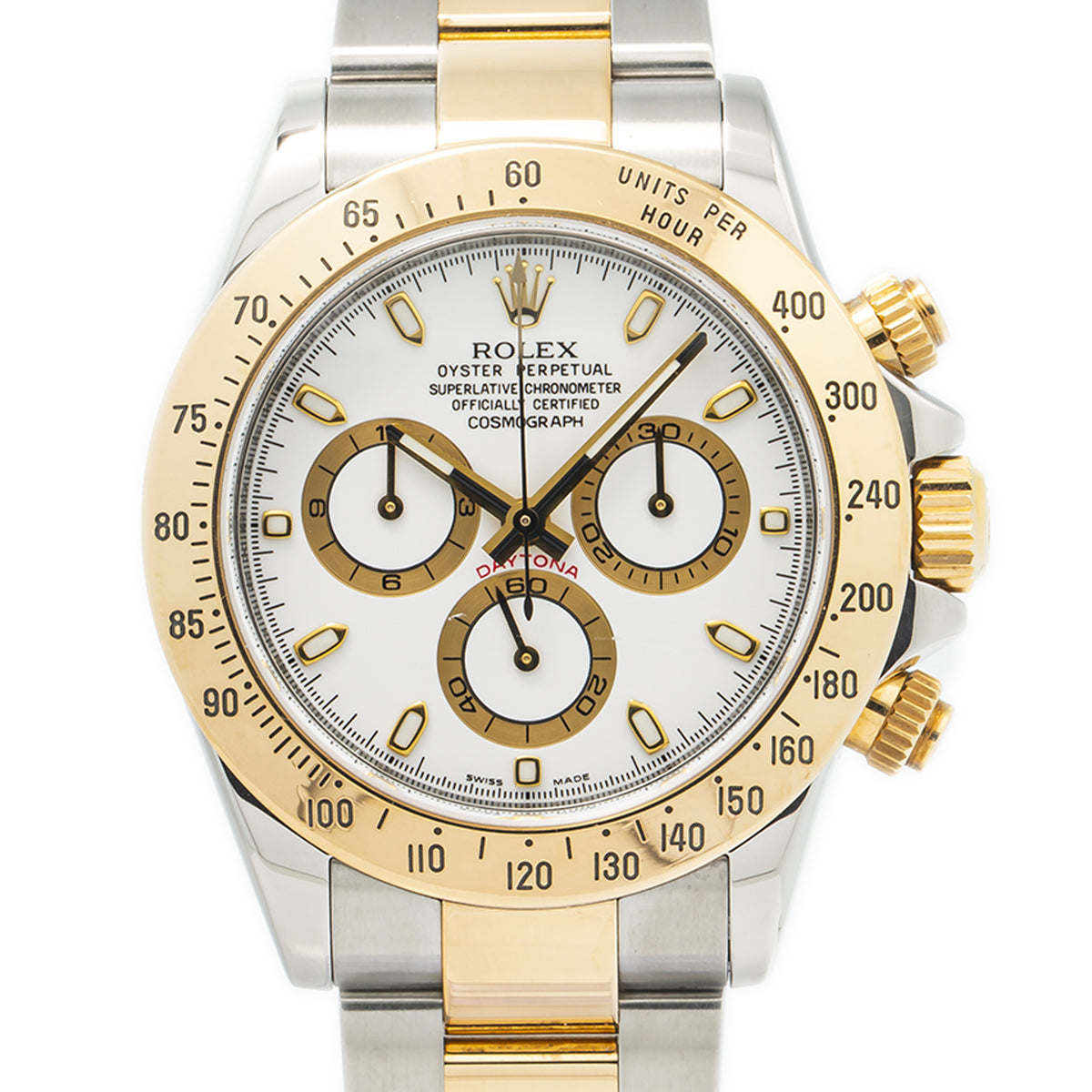Rolex Daytona 116523 18k Yellow Gold Steel Two Tone White Dial Men's Watch 40mm