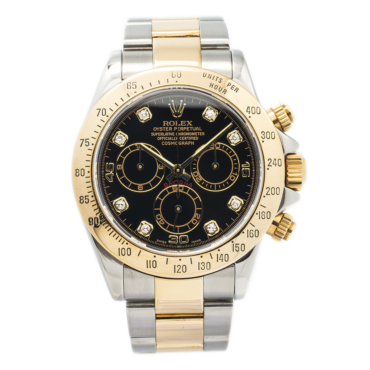 Rolex Daytona 116523 Rehaut Engraved Fat Buckle 18k Black Diamonds Watch 40mm