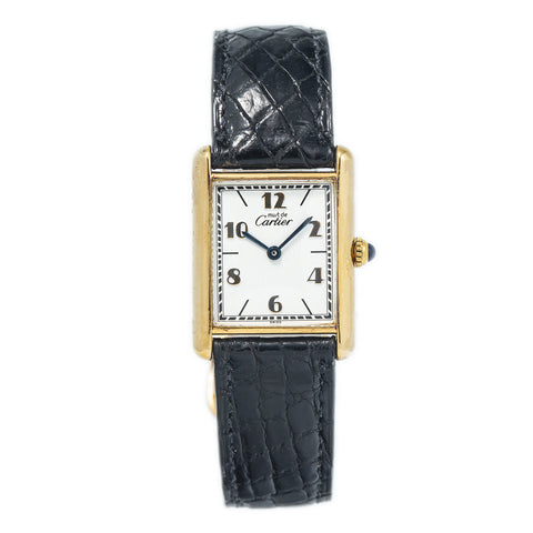 Cartier Tank Vermeil 590005 RARE 925 Gold Plated White Dial Quartz Watch 23x30mm