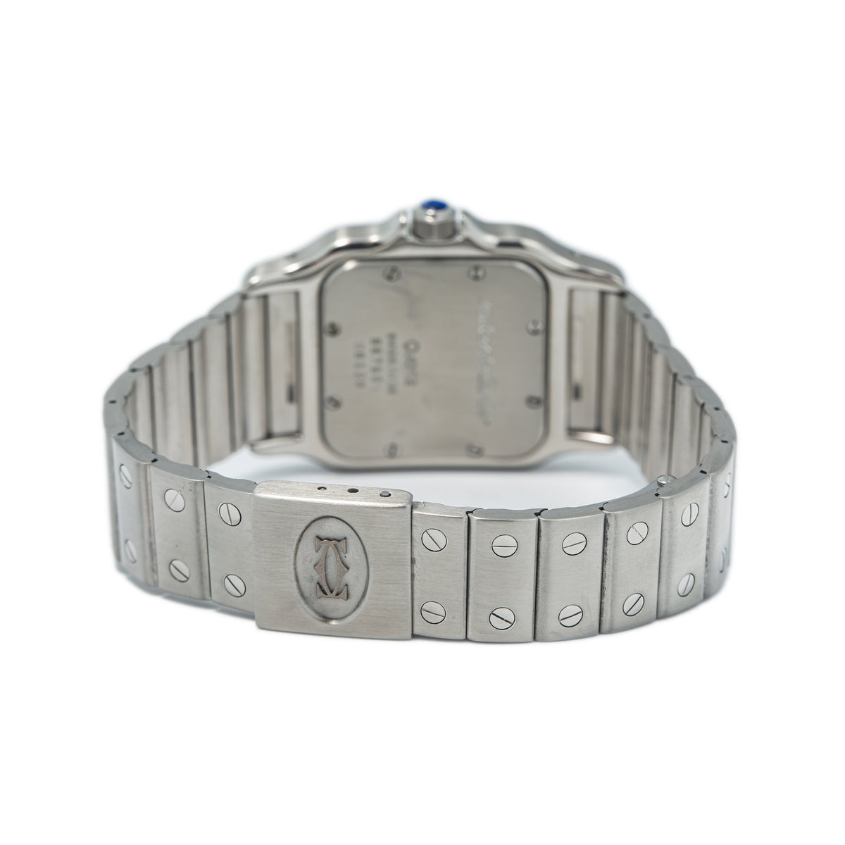 Cartier Santos Galbee 987901 Date Cream Blue Roman Dial Steel Quartz Watch 29mm