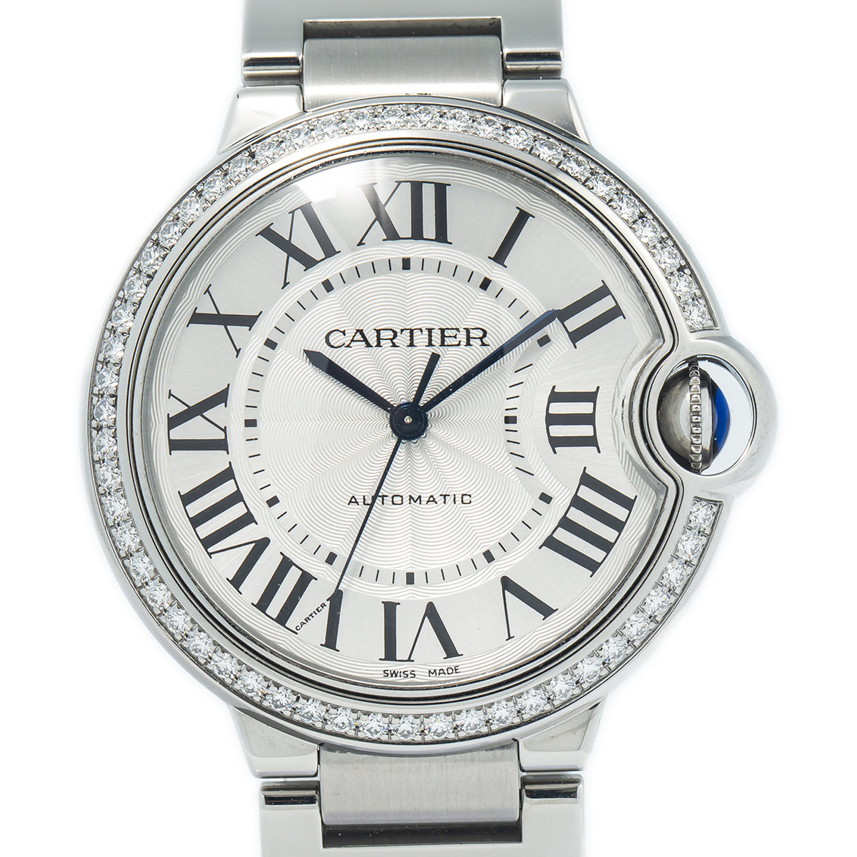 Cartier Ballon Bleu W4BB0024 Factory Diamonds Silver Dial Automatic Watch 36mm