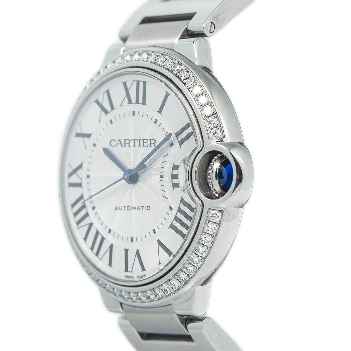 Cartier Ballon Bleu W4BB0024 Factory Diamonds Silver Dial Automatic Watch 36mm