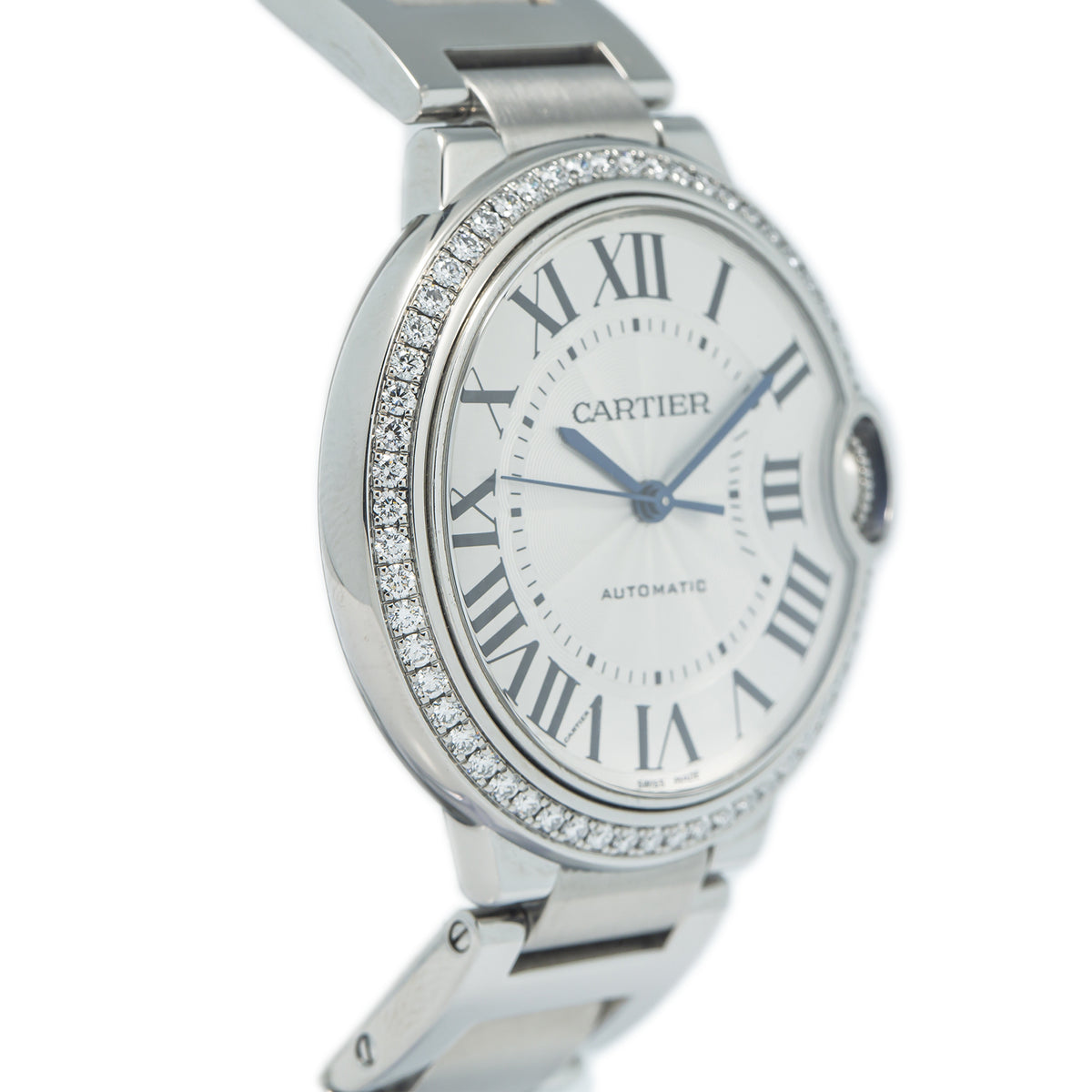 Cartier Ballon Bleu W4BB0024 Factory Diamonds Silver Dial Automatic Watch 36mm