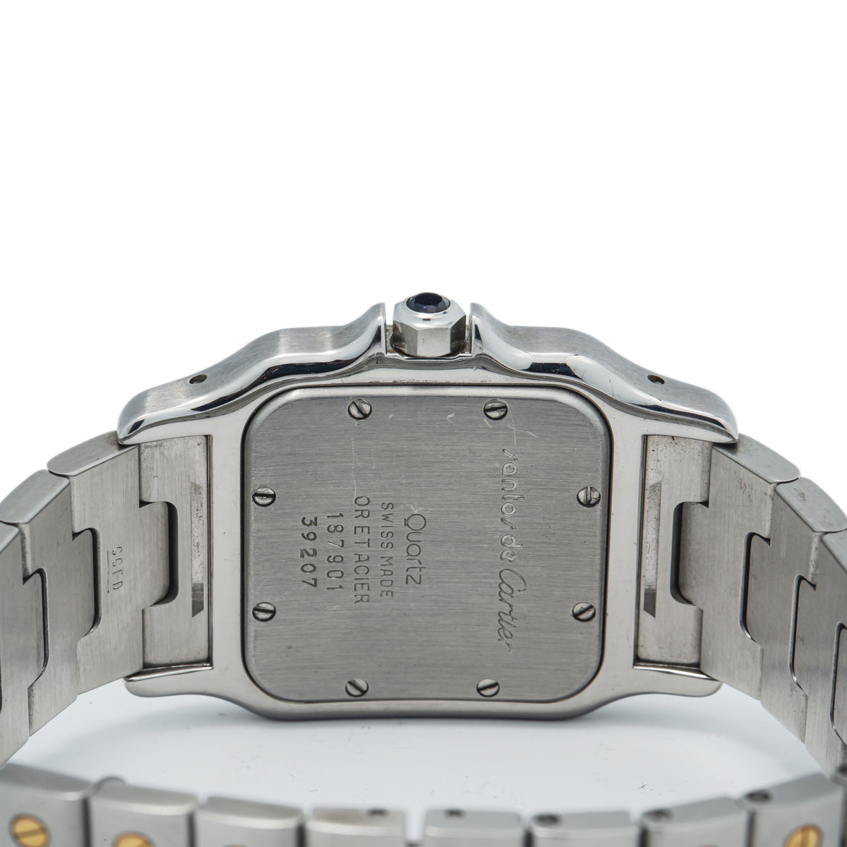 Cartier Santos Galbee W20011CY 18K YG Steel Roman Dial Date Quartz Watch 29mm