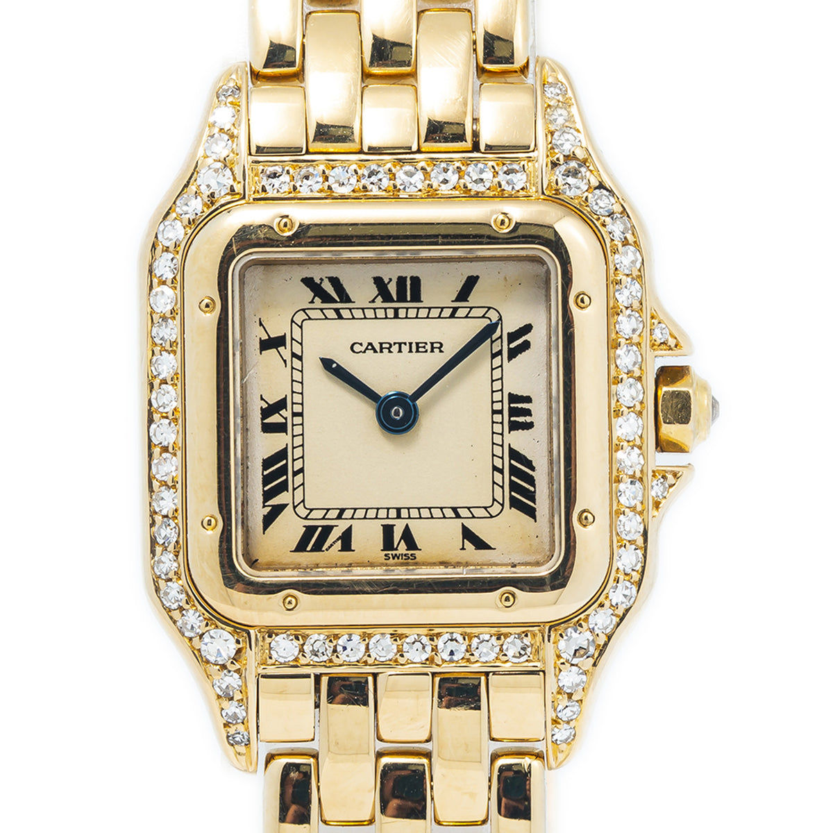 Cartier Panthere 12802 18k Yellow Factory Diamonds Cream Dial Quartz Watch 22mm