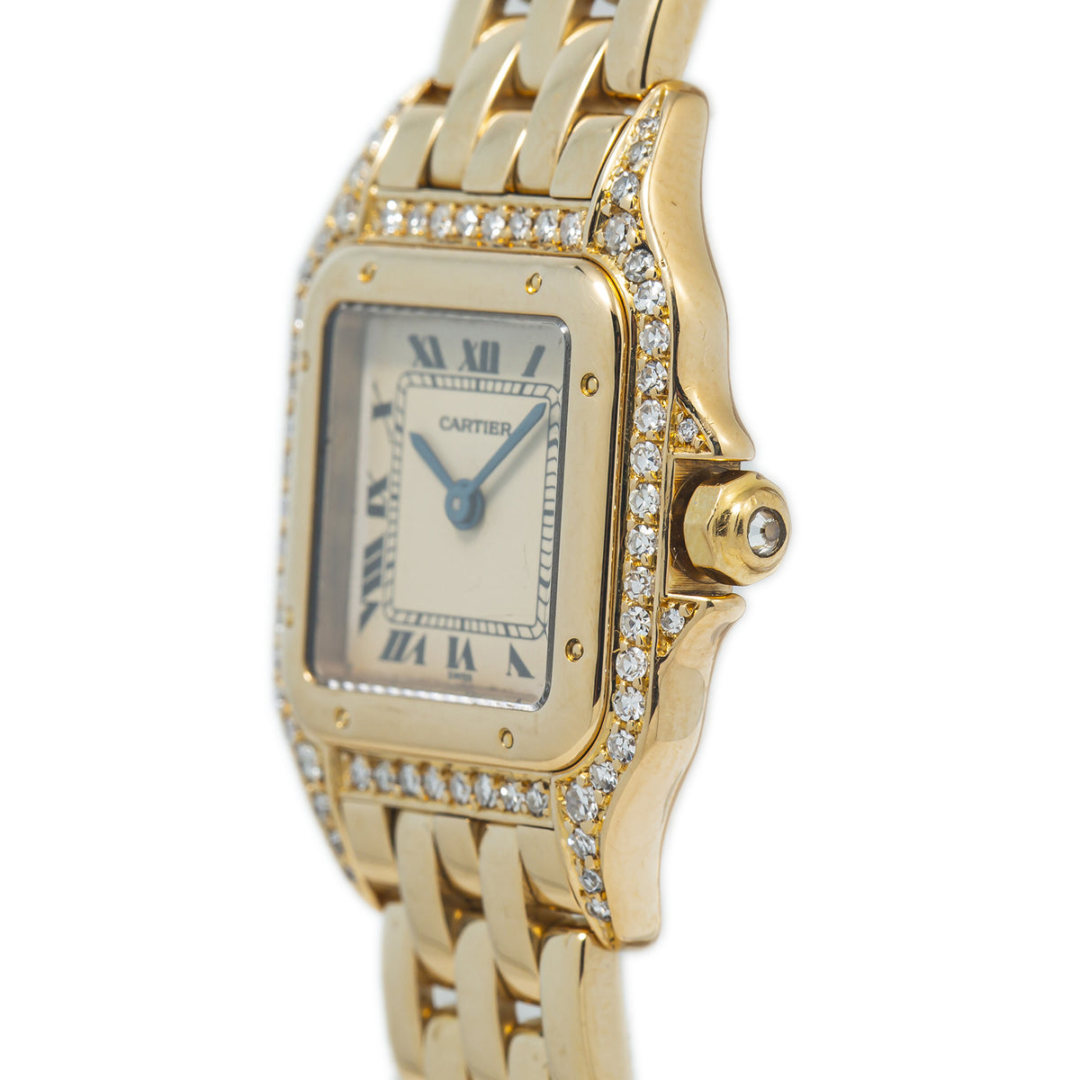 Cartier Panthere 12802 18k Yellow Factory Diamonds Cream Dial Quartz Watch 22mm