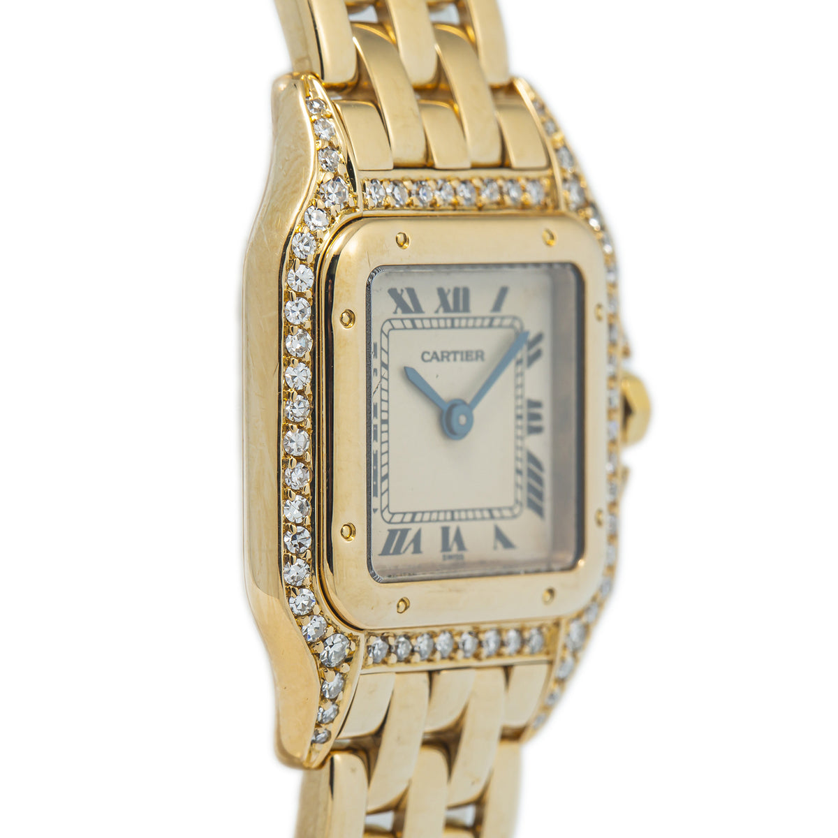 Cartier Panthere 12802 18k Yellow Factory Diamonds Cream Dial Quartz Watch 22mm